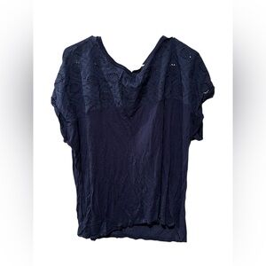 Love to Lounge Navy Eyelet Yoke Short Sleeve Top Size L NWOT